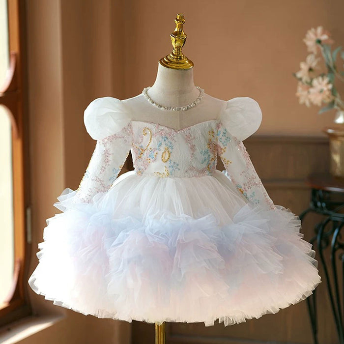 Floral Girl Princess Dress Knee Length for 1st Birthday J408