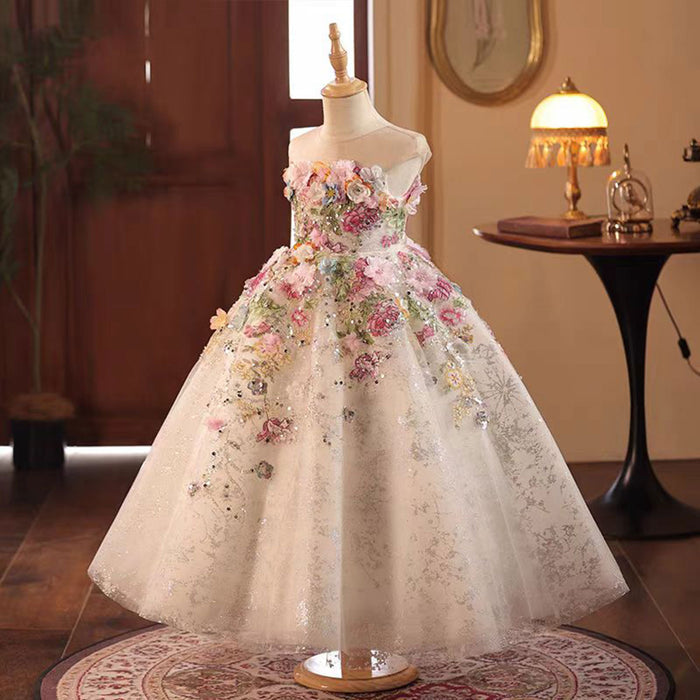 Floral Luxury Long Girl Dress for Princess Birthday Pageant J292A