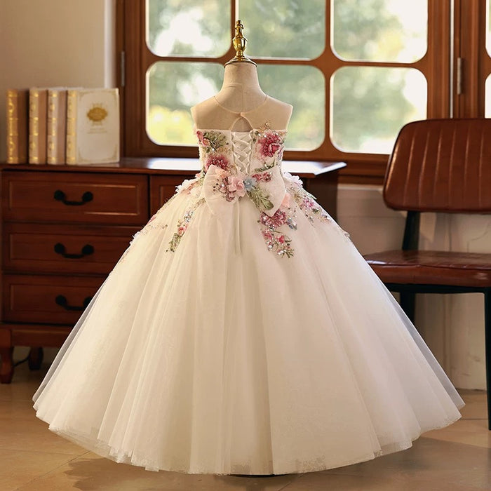 Floral Luxury Long Girl Dress for Princess Birthday Pageant J292B