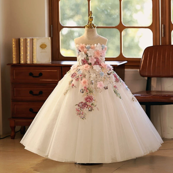 Floral Luxury Long Girl Dress for Princess Birthday Pageant J292B