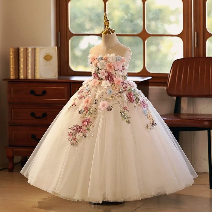 Floral Luxury Long Girl Dress for Princess Birthday Pageant J292B