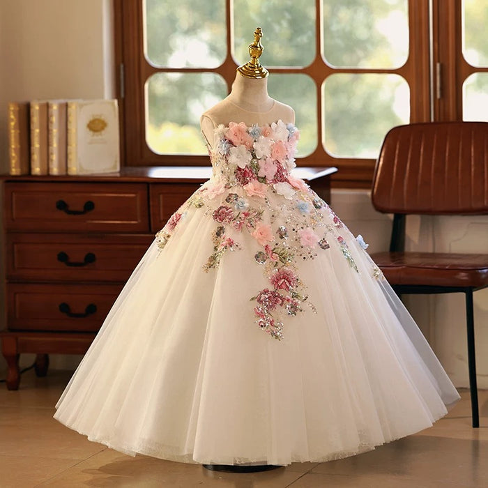 Floral Luxury Long Girl Dress for Princess Birthday Pageant J292B