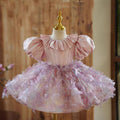 Floral Pink Girl Dress Satin Princess Toddler Kids 1st Birthday Party J482