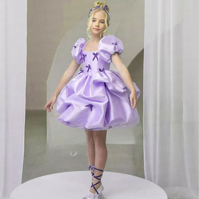 Flower Girl Dress with Satin Bows Matching Accessories D100