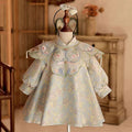 Girl Chinese Style Dress Cloud Shoulder for Kids Birthday Party D007