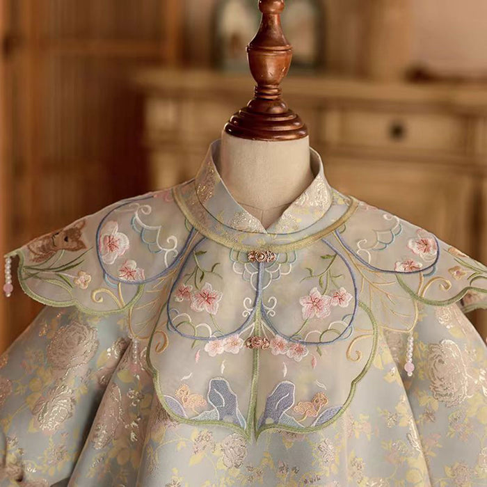 Girl Chinese Style Dress Cloud Shoulder for Kids Birthday Party D007