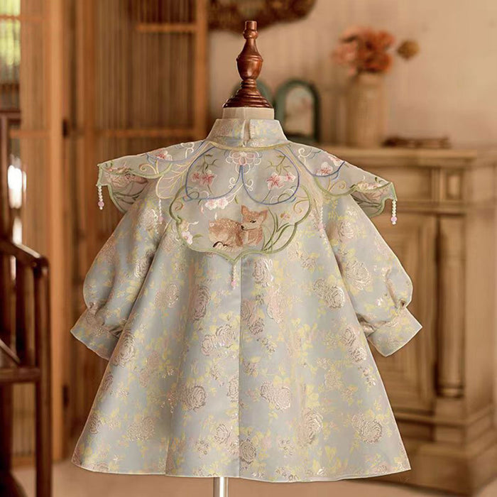 Girl Chinese Style Dress Cloud Shoulder for Kids Birthday Party D007