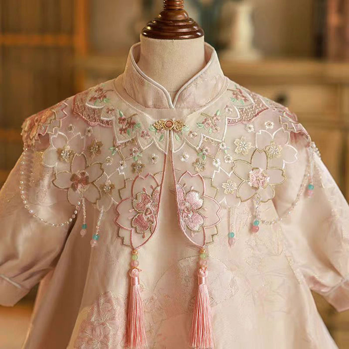 Girl Chinese Style Dress Embroidered for Kids Birthday Party D006