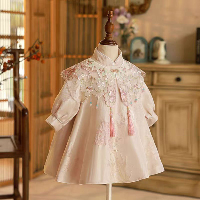 Girl Chinese Style Dress Embroidered for Kids Birthday Party D006
