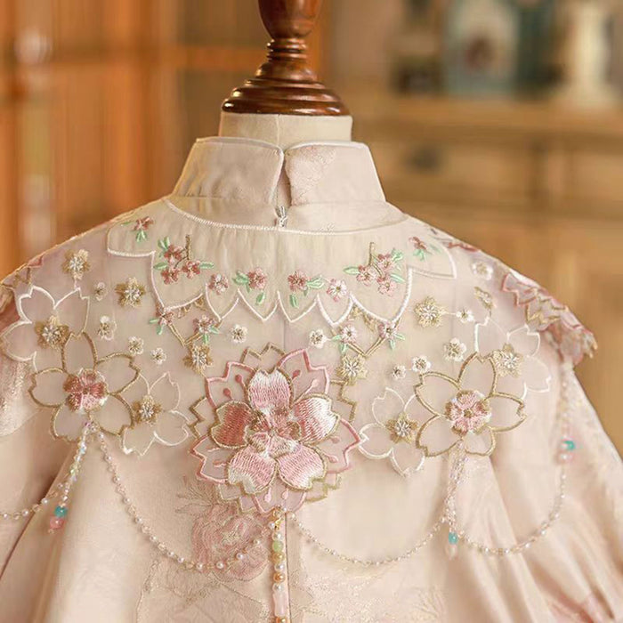Girl Chinese Style Dress Embroidered for Kids Birthday Party D006