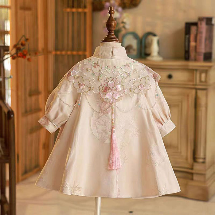 Girl Chinese Style Dress Embroidered for Kids Birthday Party D006