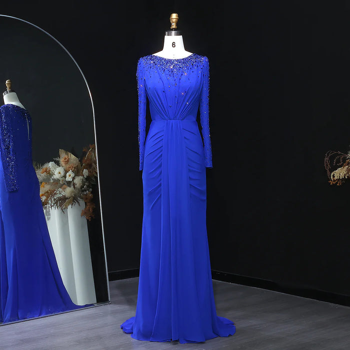 Glamorous Draped Evening Dress with Long Sleeves SS565-DreamyVow