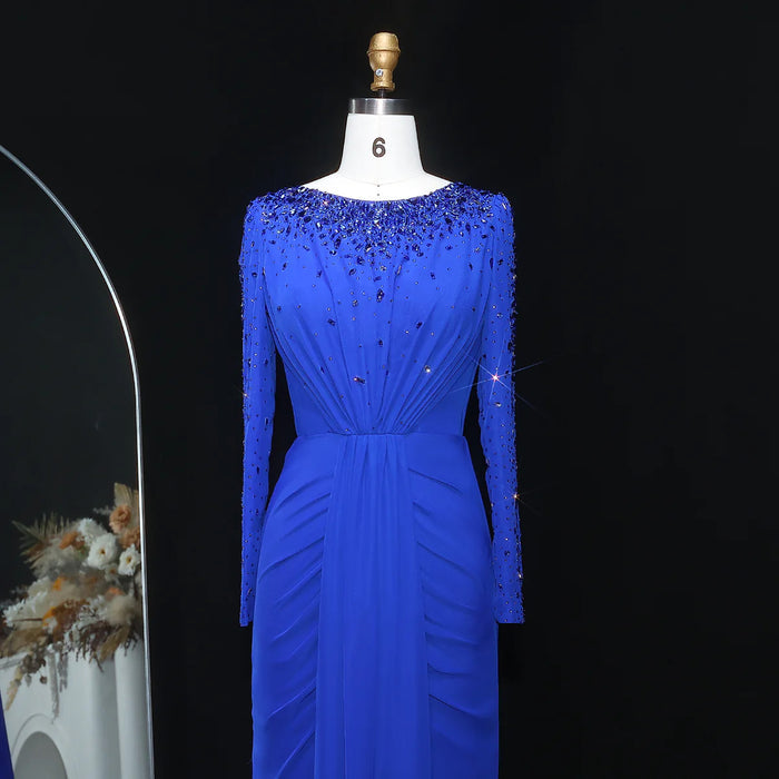 Glamorous Draped Evening Dress with Long Sleeves SS565-DreamyVow