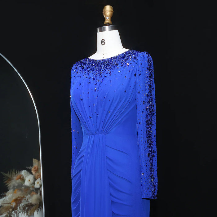 Glamorous Draped Evening Dress with Long Sleeves SS565-DreamyVow