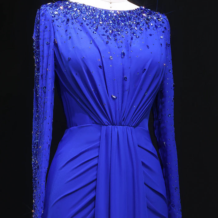 Glamorous Draped Evening Dress with Long Sleeves SS565-DreamyVow