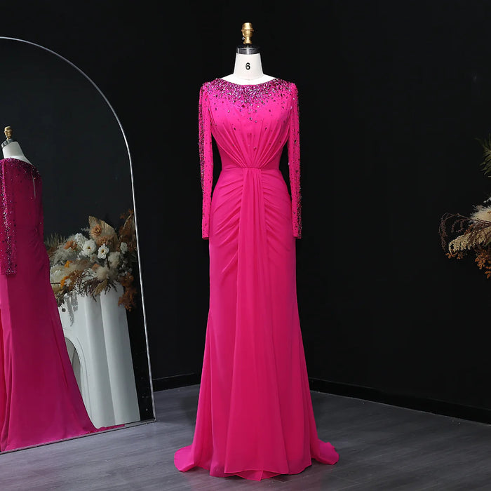Glamorous Draped Evening Dress with Long Sleeves SS565-DreamyVow