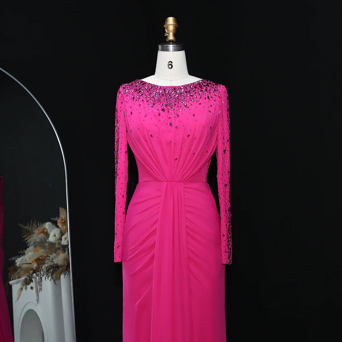 Glamorous Draped Evening Dress with Long Sleeves SS565-DreamyVow