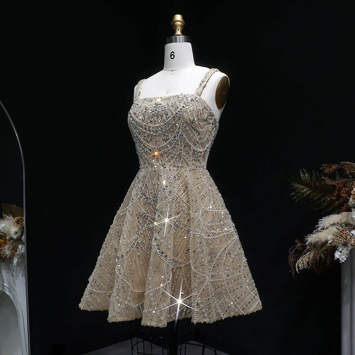 Glamorous Silver Beaded Short Party Prom Dress SS649-DreamyVow