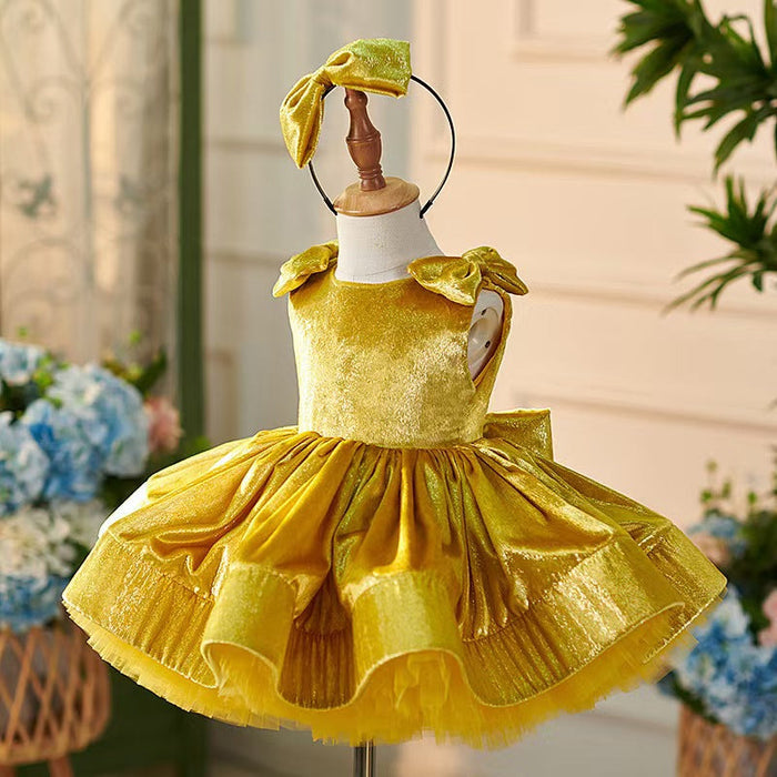 Gold Knee Length Baby 1st Birthday Girl Dress J306