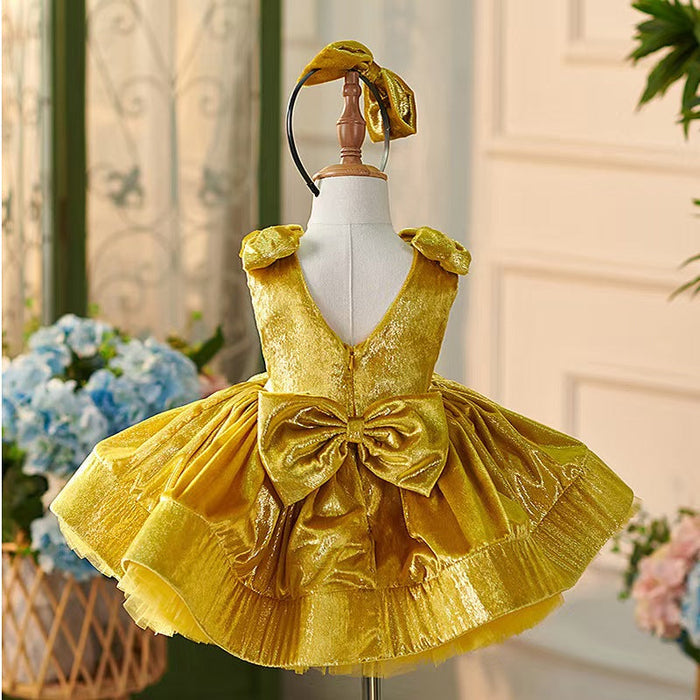 Gold Knee Length Baby 1st Birthday Girl Dress J306