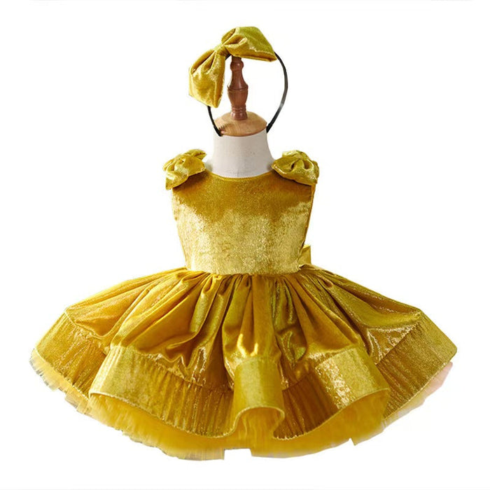 Gold Knee Length Baby 1st Birthday Girl Dress J306