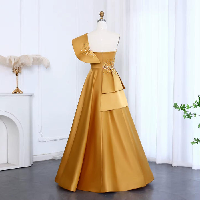 Gold One Shoulder Arabic Evening Dress Dubai Pink Lilac SS592