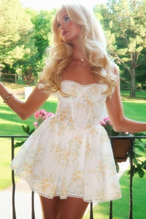 Gorgeous A-Line Print Straps Empire-Waist Sleeveless Short Homecoming Dress