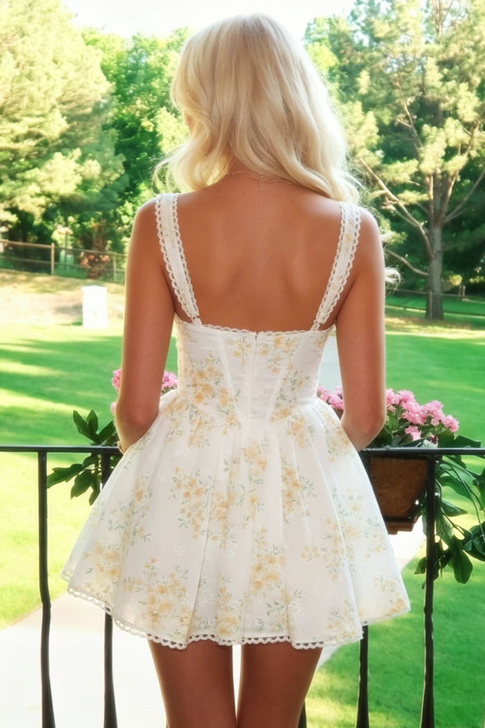 Gorgeous A-Line Print Straps Empire-Waist Sleeveless Short Homecoming Dress