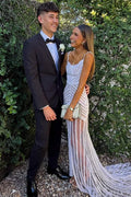 Gorgeous Beaded Sleeveless Mermaid Tulle Sleeveless Evening Prom Dress