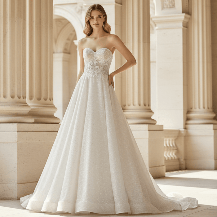 Gorgeous Glitter Tulle A Line Wedding Dresses & Bridal Gowns - Rosymae