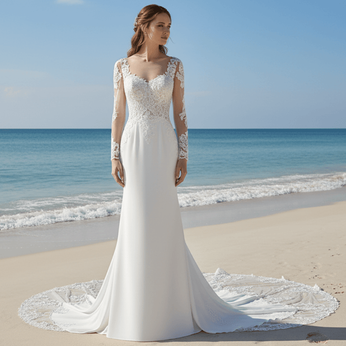 Gorgeous Long-Sleeved Fit and Flare Wedding Dress - Rosymae