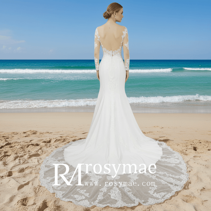 Gorgeous Long-Sleeved Fit and Flare Wedding Dress - Rosymae