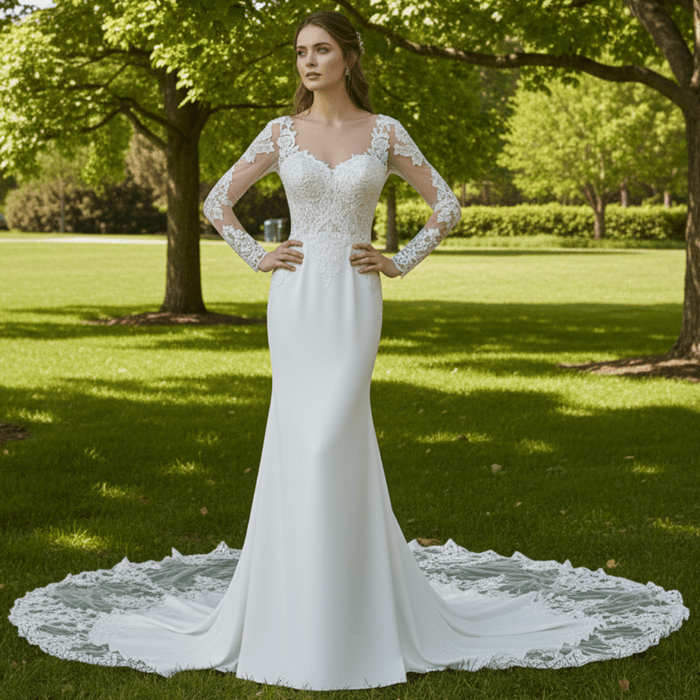 Gorgeous Long-Sleeved Fit and Flare Wedding Dress - Rosymae