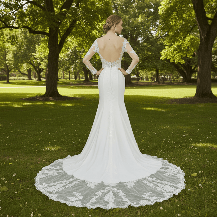 Gorgeous Long-Sleeved Fit and Flare Wedding Dress - Rosymae