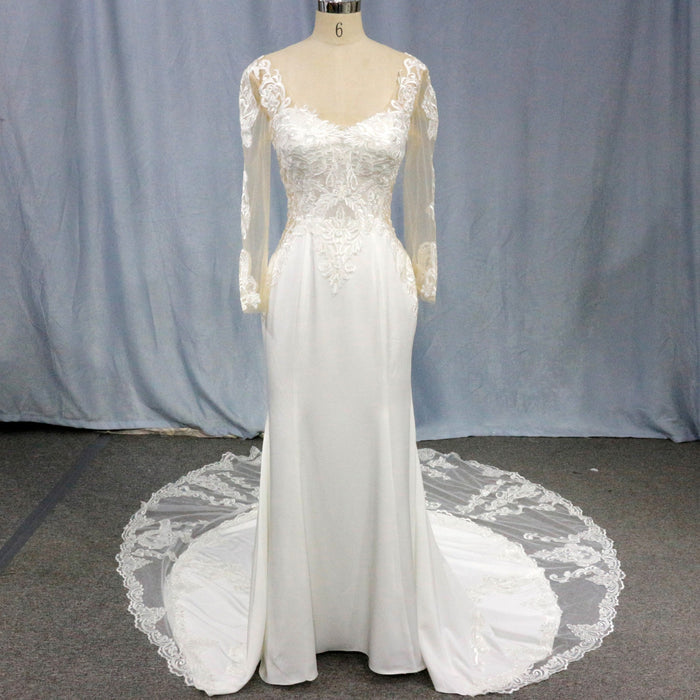 Gorgeous Long-Sleeved Fit and Flare Wedding Dress - Rosymae