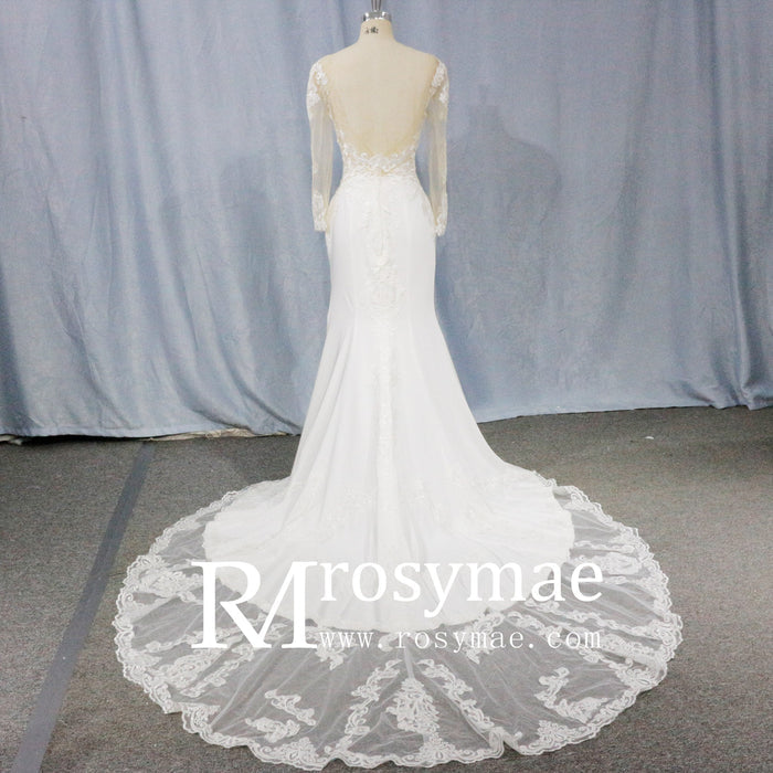 Gorgeous Long-Sleeved Fit and Flare Wedding Dress - Rosymae