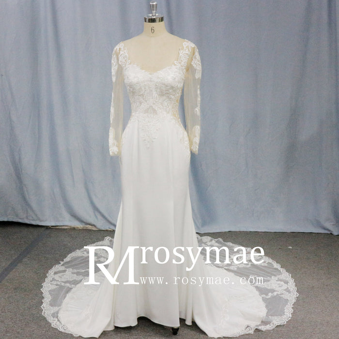 Gorgeous Long-Sleeved Fit and Flare Wedding Dress - Rosymae