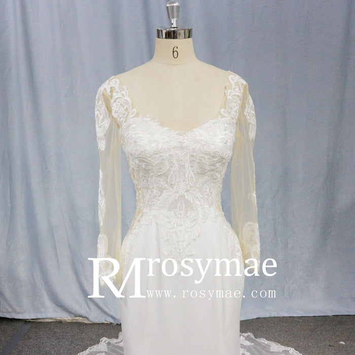 Gorgeous Long-Sleeved Fit and Flare Wedding Dress - Rosymae