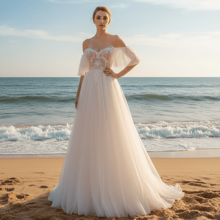 Gorgeous Off-The-Shoulder Sweetheart A Line Wedding Dresses - Rosymae