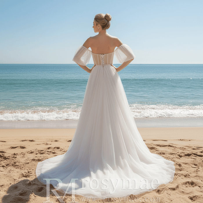 Gorgeous Off-The-Shoulder Sweetheart A Line Wedding Dresses - Rosymae