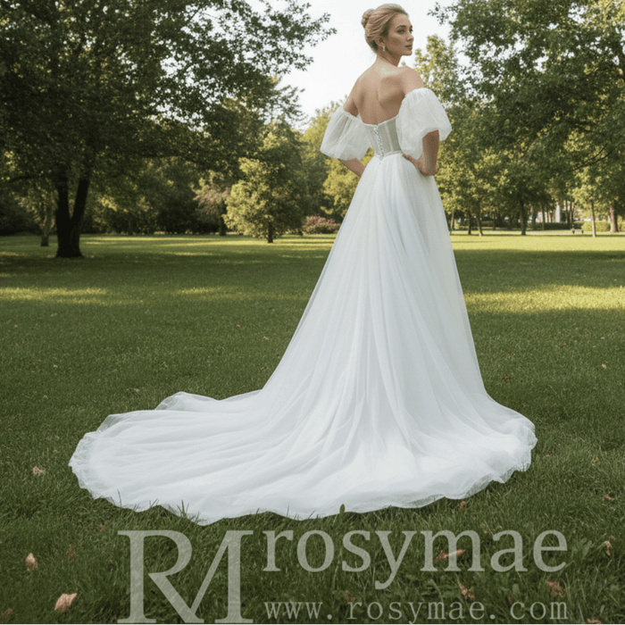 Gorgeous Off-The-Shoulder Sweetheart A Line Wedding Dresses - Rosymae