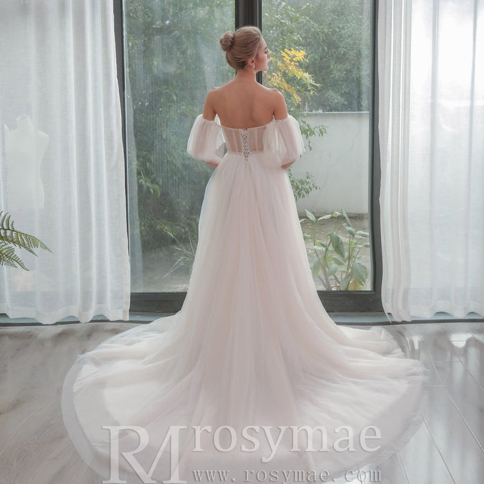 Gorgeous Off-The-Shoulder Sweetheart A Line Wedding Dresses - Rosymae
