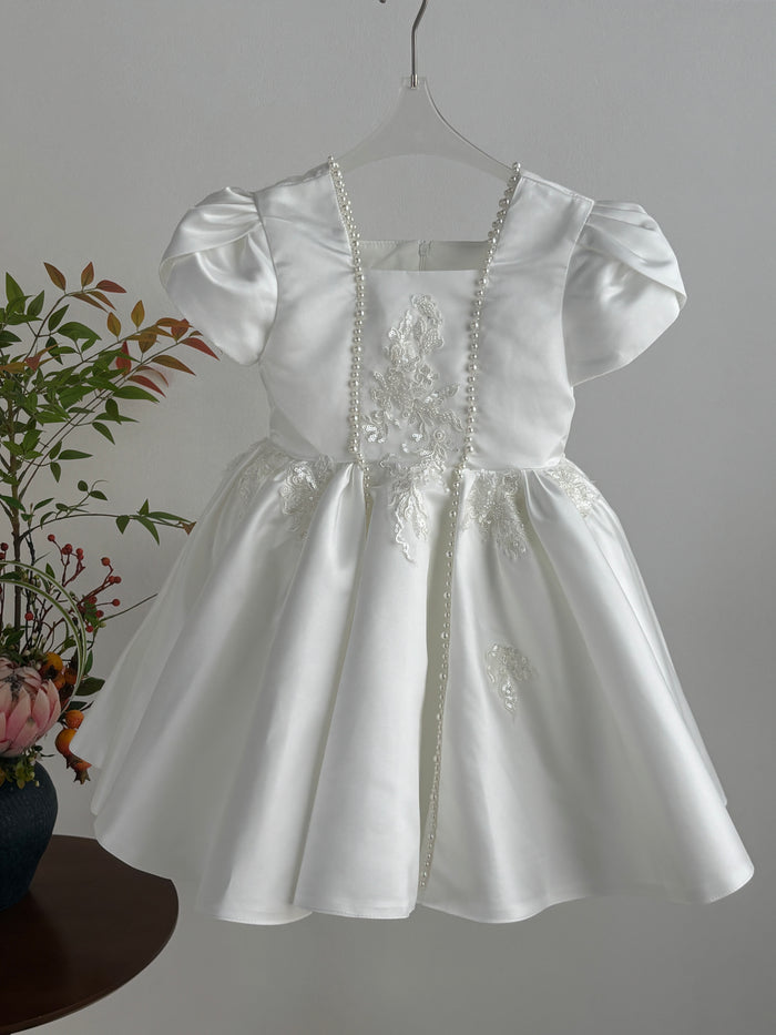 Gorgeous Satin Embroidered Girl Dress With Pearls J790