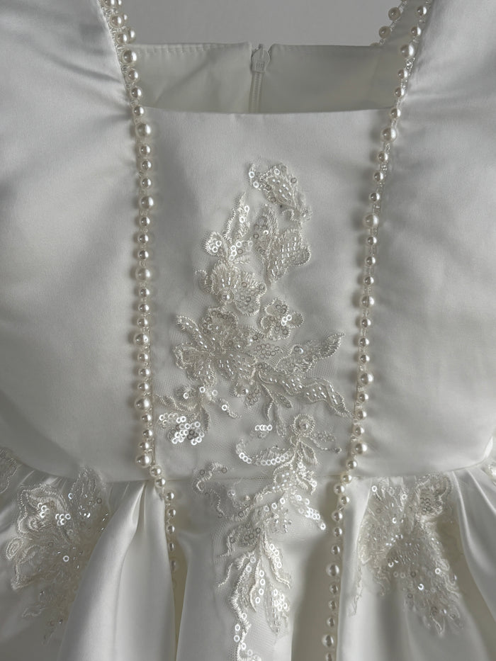 Gorgeous Satin Embroidered Girl Dress With Pearls J790