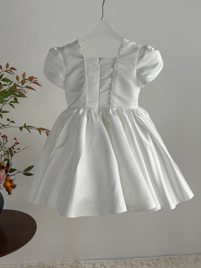 Gorgeous Satin Embroidered Girl Dress With Pearls J790