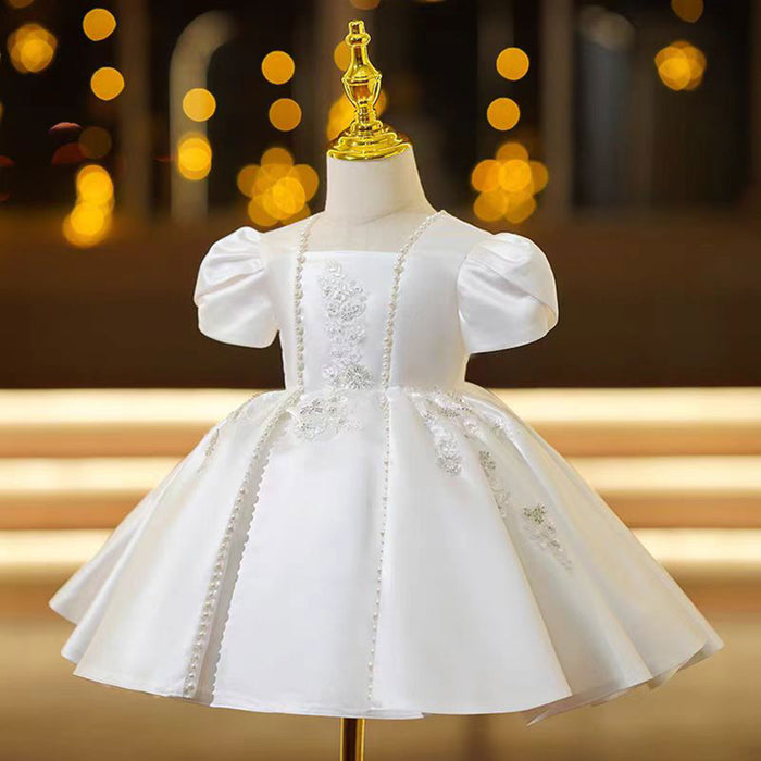 Gorgeous Satin Embroidered Girl Dress With Pearls J790
