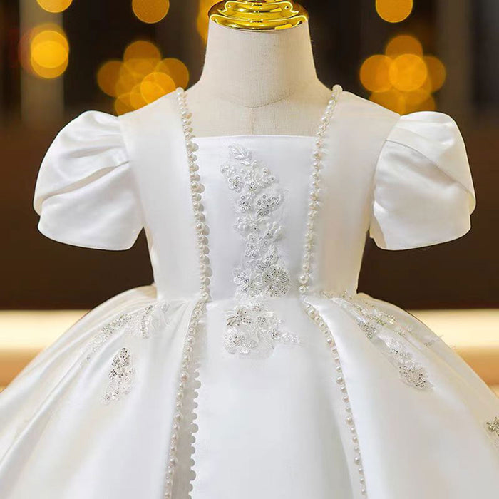 Gorgeous Satin Embroidered Girl Dress With Pearls J790