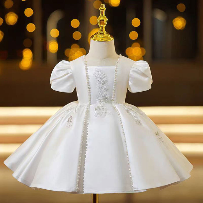 Gorgeous Satin Embroidered Girl Dress With Pearls J790