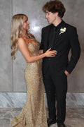 Gorgeous Strapless V-Neck Sequins Mermaid Sleeveless Prom Dress