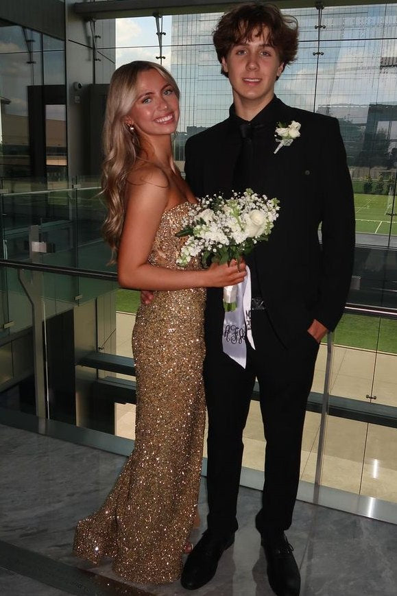 Gorgeous Strapless V-Neck Sequins Mermaid Sleeveless Prom Dress